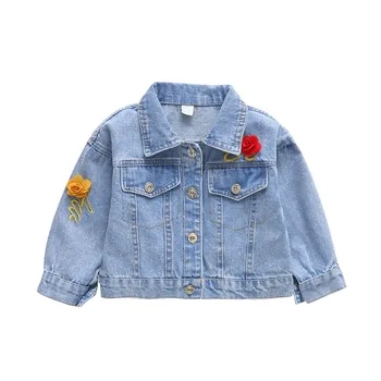 

2019 spring kids denim jackets little girls floral denim jackets baby girls outerwear children's turn-down coats girls jackets