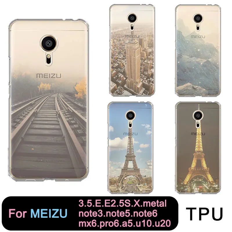 TPU Clear Gradient Phone Case For Meilan MX6 pro6 u10 u20 E2 m3 M5 M5s metal note3 Paris iron tower Scenery Mountain City |