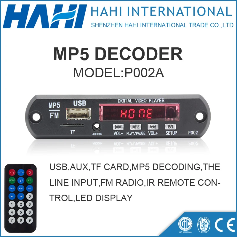 

Blue tooth Wireless P002A Decoding Model Hi-Fi DIY MP5 Decoder Board Player FM/TF/USB/AUX Mp5 Module With LED Display Remote