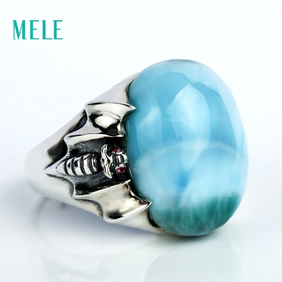 Горячее предложение! Натуральный Ларимар синий каменное серебряное кольцо, большой овальный 17 мм* 20 мм, красивый синий цвет как океан, высокое качество и редкий камень