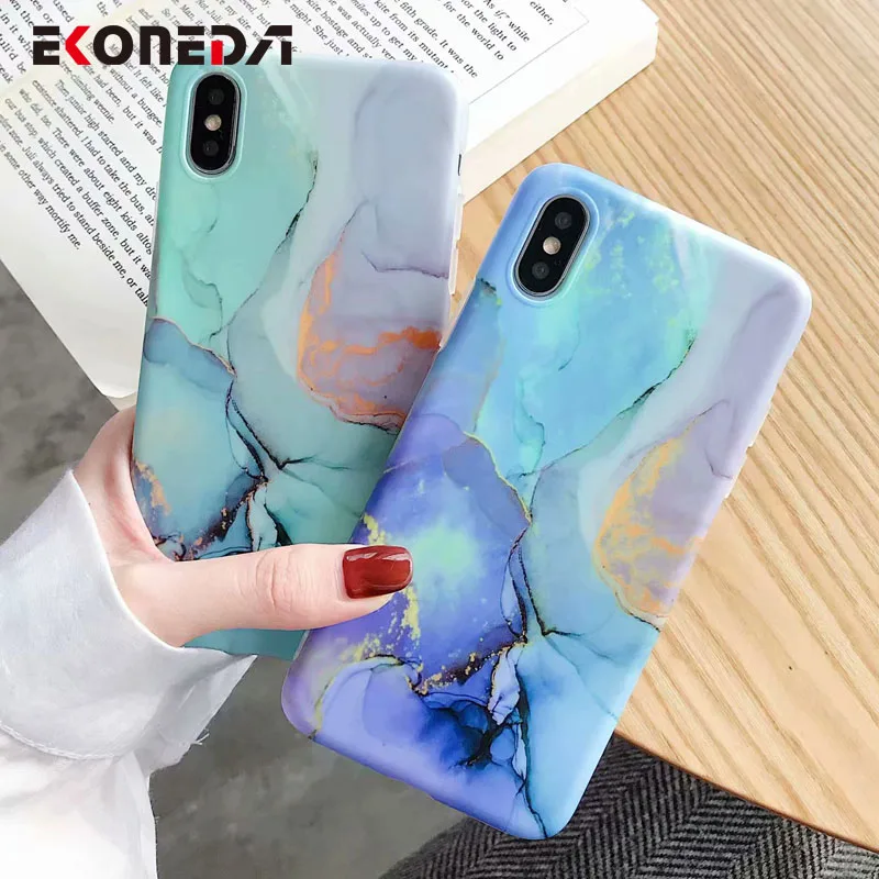 

EKONEDA Matte Blue Case For iPhone X Case Marble Soft Cover For iPhone 7 Case Silicone Cases For iPhone 6 6S 8 Plus XR XS Max