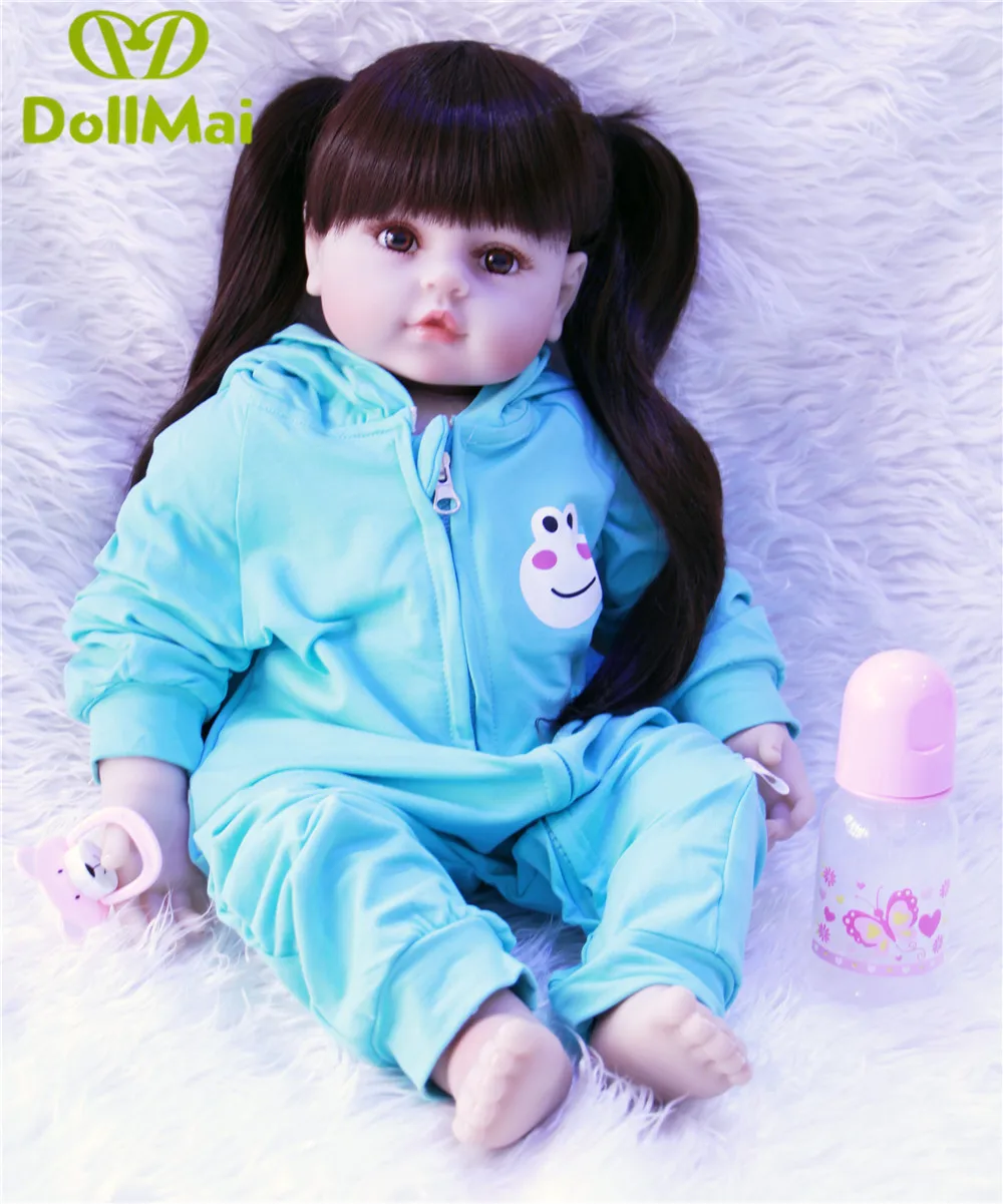 

Long hair adorable reborn girl dolls for children gift 58cm vinyl silicone reborn baby dolls play house toys dolls bebes reborn