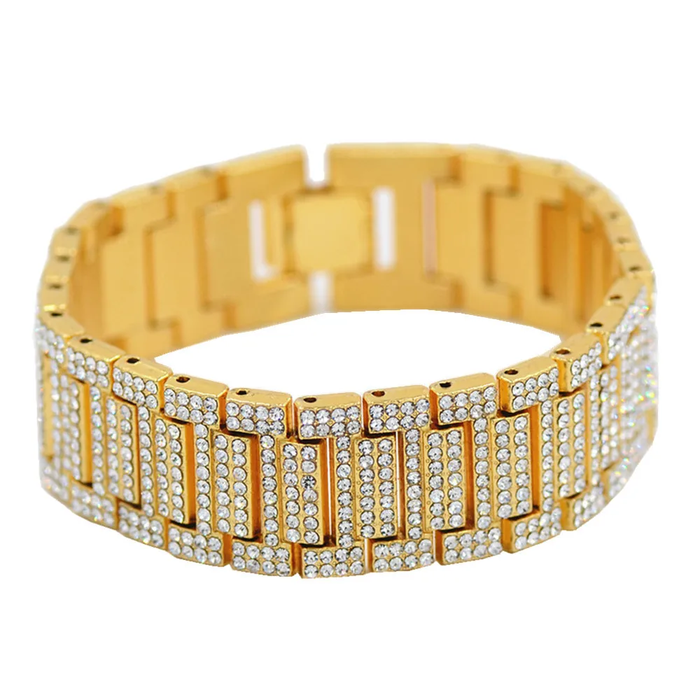 

The new full crystal bracelet wide row rhinestone hip hop bracelet fashion men's Cuban chain