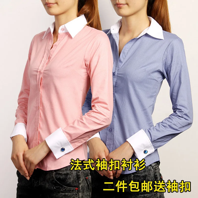 New arrival quality French women's cufflinks shirt 100 cotton long