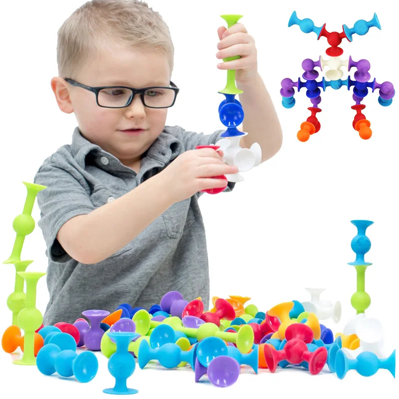 Мягкие строительные блоки для детей DIY Squigz Pop Sucker забавная силиконовая модель