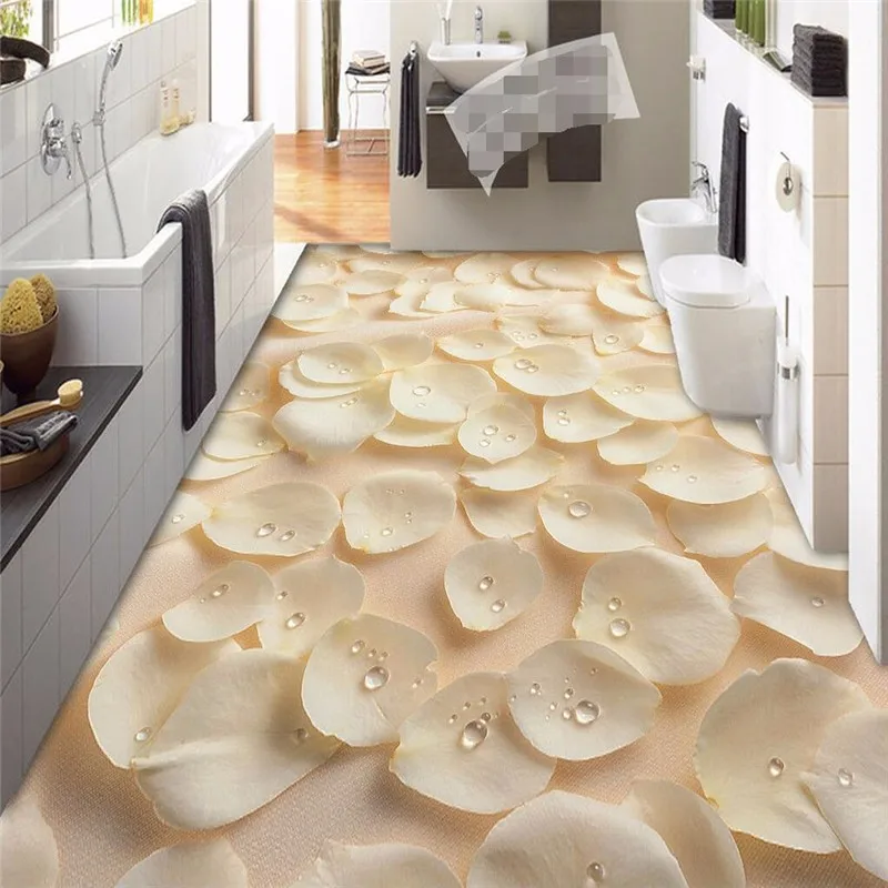 Custom-Floor-Wallpaper-3D-Modern-Art-Yellow-Rose-petal-droplets-Bathroom-Floor-Mural-PVC-Self-adhesive