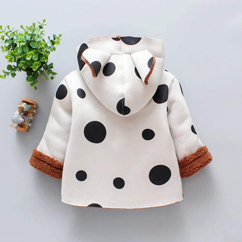 ARLONEE/Модная одежда для маленьких мальчиков и девочек зима г., бархатная куртка с капюшоном и принтом в горошек теплое пальто для малышей