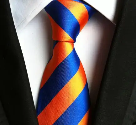 Фирменная Новинка классические 8 см Дизайн галстуки Стильный Высокое качество Orang с синий полосатый галстук модные жаккардовые ткани Gravatas