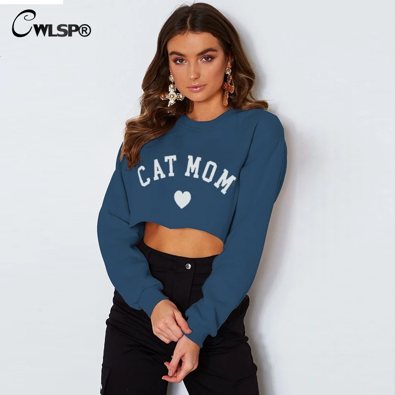 CWLSP 2018 DOG CAT MOM Funny Letter Print Sweatshirt For Women Sexy Long Sleeve Crop Tops Warm Female Autumn Clothes QA2789 CWLSP 2018 DOG CAT MOM Funny Letter Print Sweatshirt For Women Sexy Long Sleeve Crop Tops Warm Female Autumn Clothes QA2789