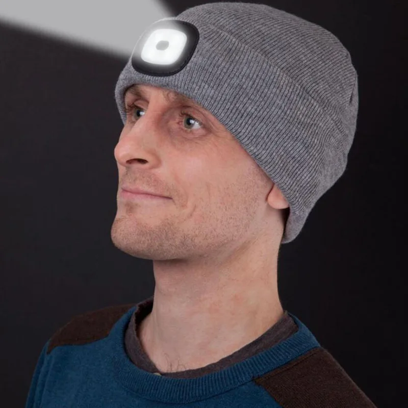 

Hot LED Lighted Knit Hat With LED Lamp Cap Light LED Headlamps Powered by Button Battery Climbing Running Headlamps