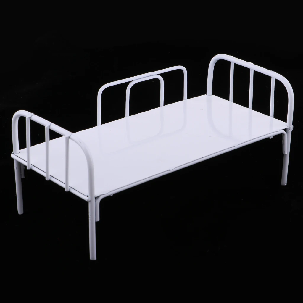 Handcrafted 1/6 Dollhouse Miniature Metal Single Bed Furniture Toy For Mini Action Figures Doll Accessory White