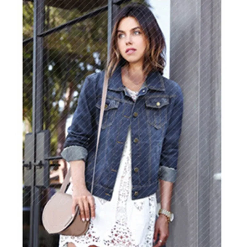 جديد النساء بدوره إلى أسفل طوق الأزرق معاطف عارضة دنيم بأكمام طويلة جاكيتات قصيرة الربيع الخريف واحدة الصدر الجينز قميص