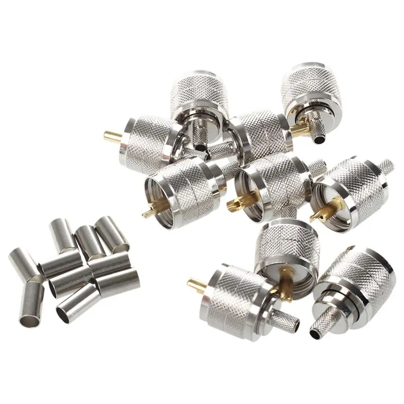 

10 Pcs Connector UHF Male Pl259 Plug Crimp RG58 RG142 LMR195 Cable Straight