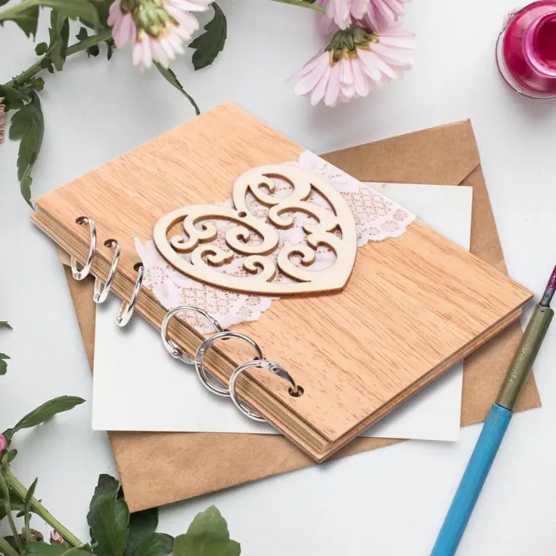 

Wedding Guest Books Wooden Retro Hollow Lace Notebook Name Sign Board Gifts Wedding Tree Personalised Guest Book 177*105*12mm