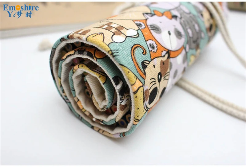 Emoshire Cotton canvas large capacity pencil sharpener pen bag cute big face meow cartoon male and female color pencil pencil pencil pencils (9)