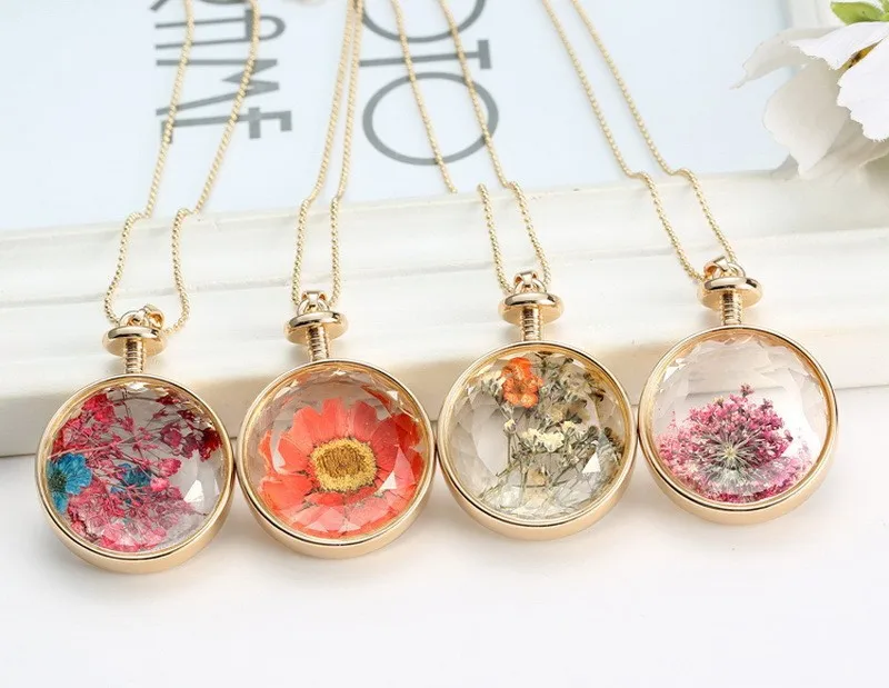 Fresh Pressed dried real Flowers Pendant Necklace jewelry