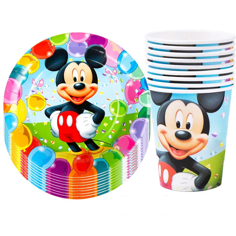 

30pcs plate+30pcs paper cup Cute Mickey Minnie Mouse cartoon Decorative paper cup+7inch paper plate tableware for birthday