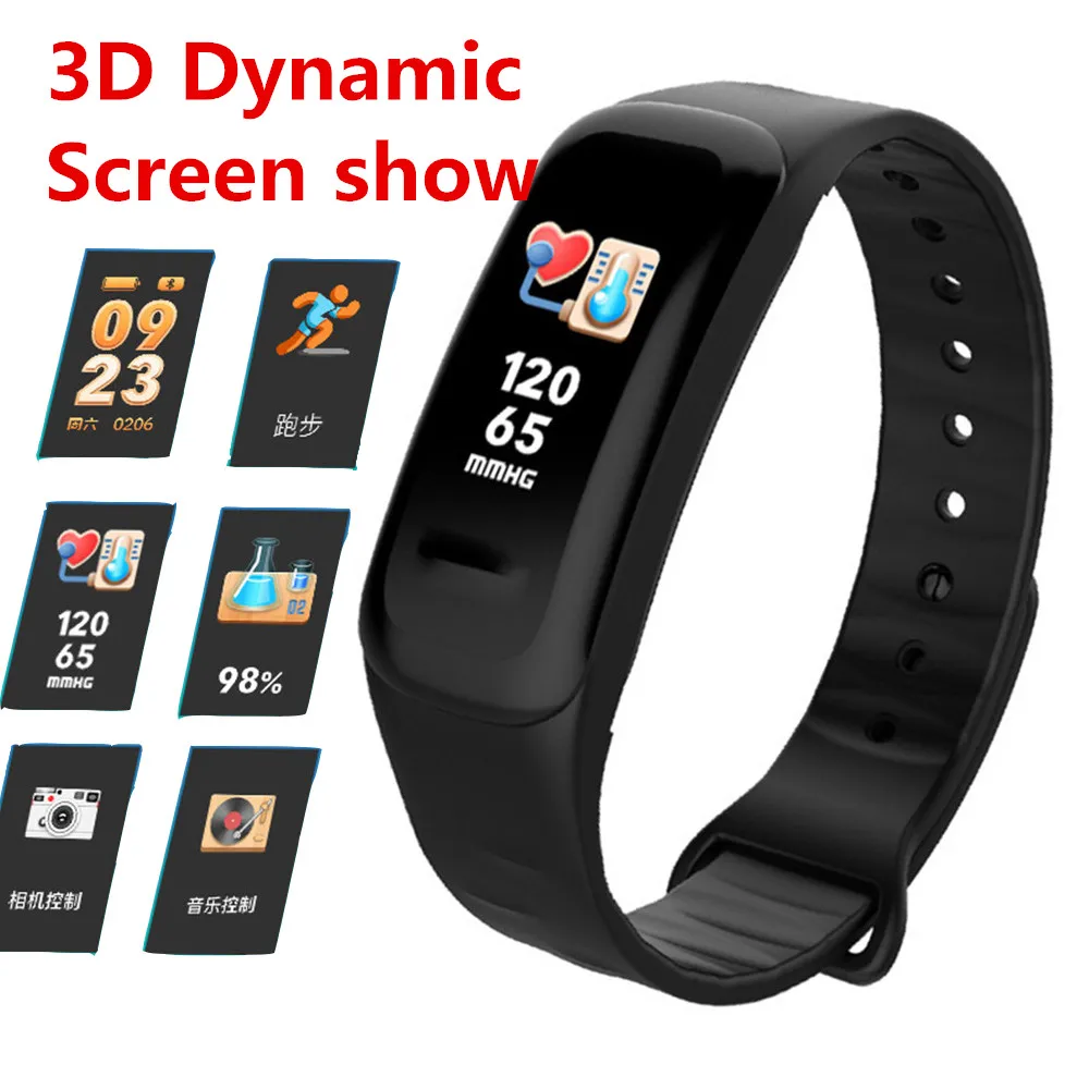 

C1S Smart Bracelet Blood Pressure/Heart Rate Clock Sleep Monitor Fitness Wristband Sport Watch Tracker for IOS Xiaomi mi band 3