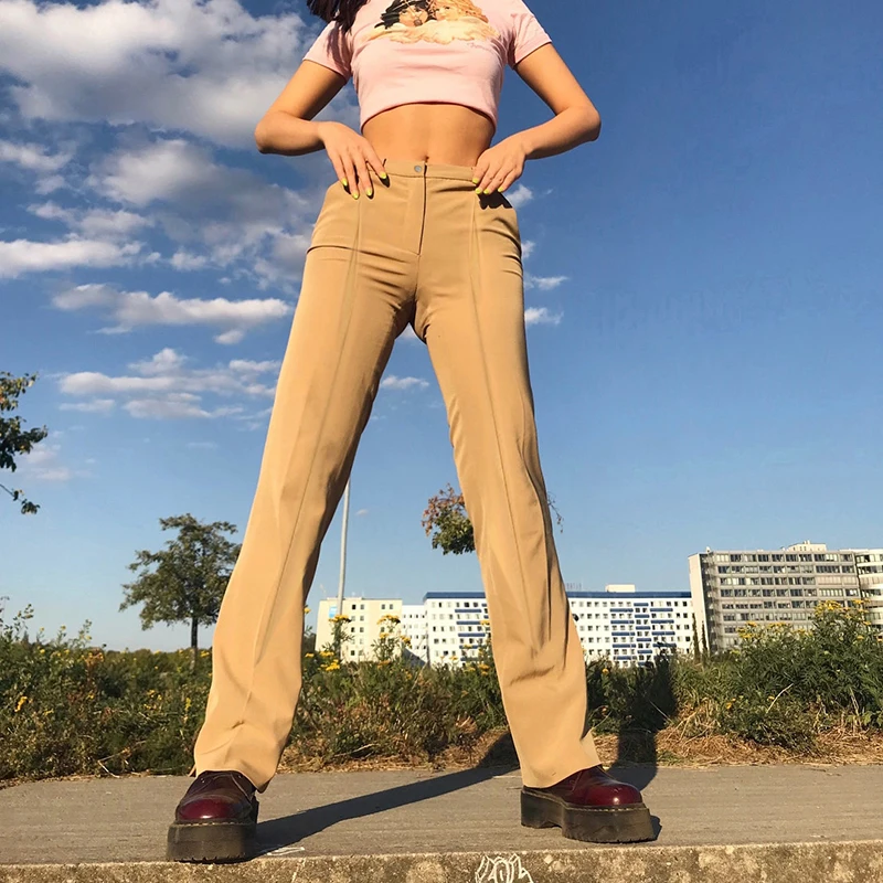 

Rockmore Polyester Casual Shein Body-shaped Slim Straight Pants Full Length Trousers Women Fashion Wide Leg Pants