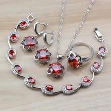Доступный цветок, красный гранат, 925 Серебряный свадебный ювелирный набор для женщин, Модный свадебный костюм и независимая подарочная коробка