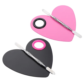 

2Pcs Pink & Black Lady Stainless Steel Cosmetic Makeup Palette Spatula Artist Blending Plate, 11 x 9.9 cm