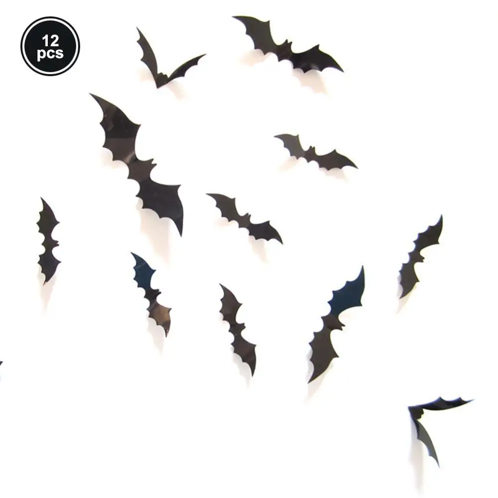 12Pc/set Halloween Decoration 3D Black PVC Bat Halloween Party DIY Decor Wall Sticker Bar Room Halloween Party Scary Decos Props