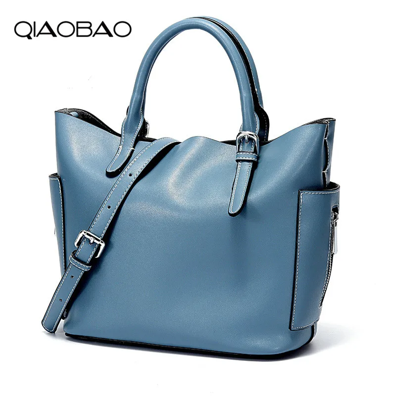 

QIAOBAO Special Offer Vintage Genuine Leather Shoulder Bag Female Designer Tote Ladies Black Handbag Women Crossbody Top Handle