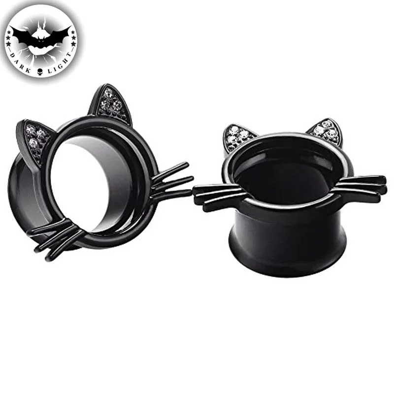 

1Pair Surgical Steel Ear Tunnel Plugs Reamer Balck Cat Cute Flesh Ear Extension Piercing Earrings Body Jewelry Dilation 6-25mm