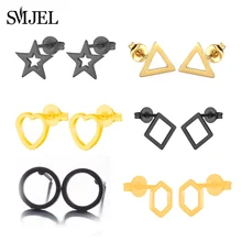 SMJEL – boucles d'oreilles géométriques en acier inoxydable pour homme et femme, bijou en forme de cercle, en forme d'étoile, disponible en noir, vente en gros