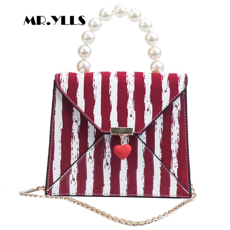 

Striped Women Shoulder Bags Brand Pearl Handle Women Messenger Bag Cute Heart Lock Ladies Crossbody Bag Fashion Girls Tote Small