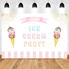 Birthday Backdrop for Photography Photocall Ice Cream Party Banner Photo Backgrounds Baby Shower Backdrops Gold Sequins