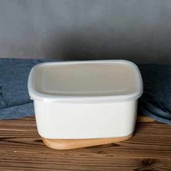 

Japanese style porcelain enamel large capacity fresh keeping box kitchen food lunch box refrigerator storage box white mess tin
