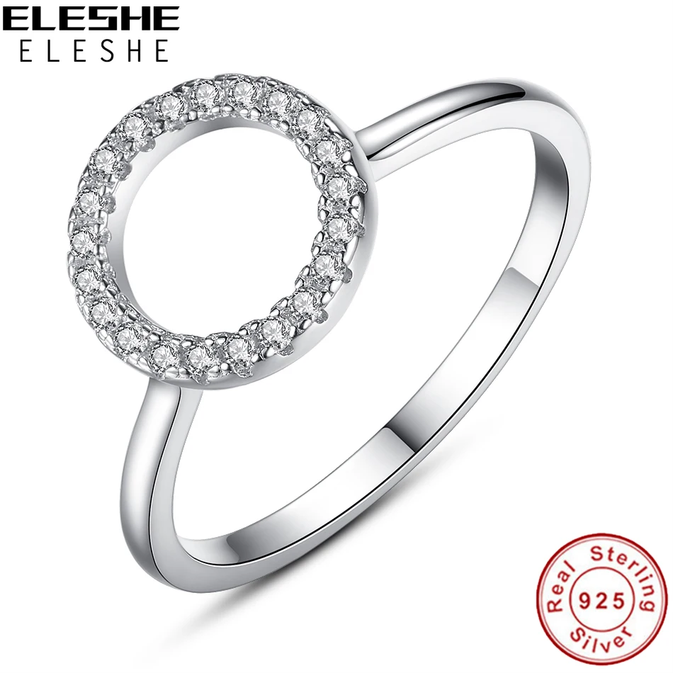 ELESHE Valentine's Day 100% Genuine 925 Sterling Silver Forever Clear CZ Circle Round Crystal Engagement Rings for Women