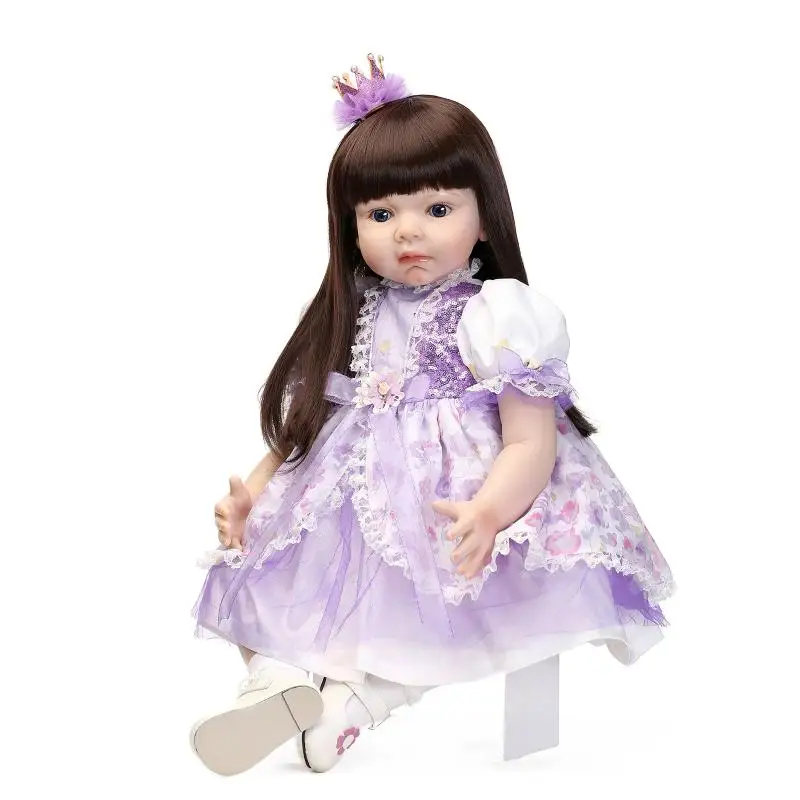 

70cm Realistic Reborn Baby Doll Sweet Princess Doll 28 inch Gentle Touch Vinyl Lifelike Reborn Toddler Dolls in Purple Dress