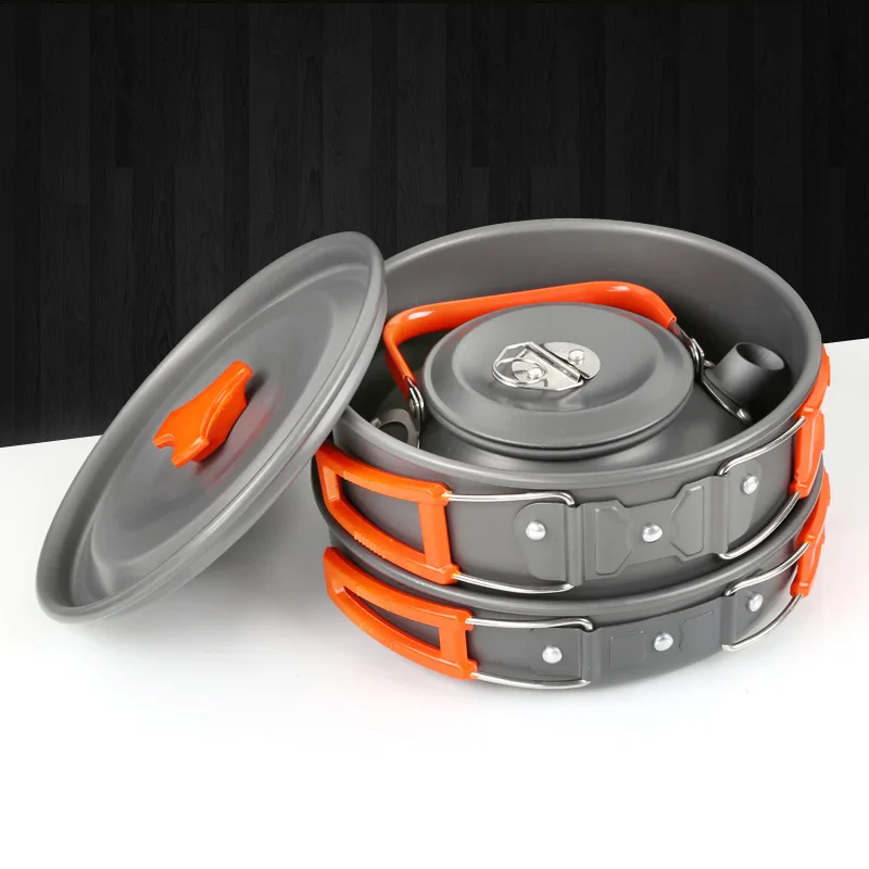 

HEWOLF Outdoor Sarten Camping Cooking Pot Set 4 Camping Teapot Aluminum Pot High-quality Pot Combination Package Hiking