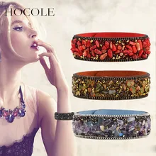 HOCOLE, модные манжеты, браслеты дружбы, Slake, кожаные браслеты с кристаллами, натуральный камень, для женщин, девушек, вечерние ювелирные изделия, подарок