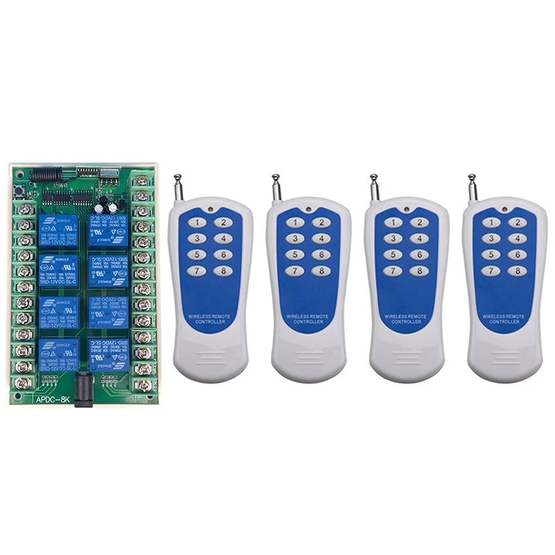 

DC 12V 24V 8 CH Channels 8CH RF Wireless Remote Control Switch System Transmitter and Receiver/lamp/Garage Door/shutters/ window