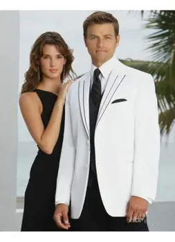 

Mens Blazer Classic White Custom Mens Wedding Suits 3 Pieces Groomsmen Tuxedos Prom Best Man Suits (Jacket+Pants+Vest+Tie)