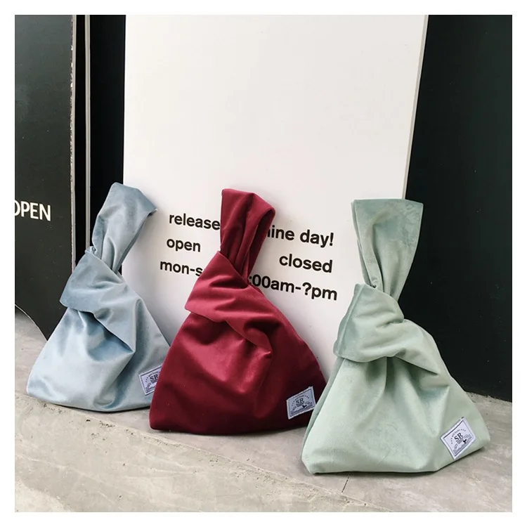 

YILE Solid Color Velvet Velour Wrist Carry Bag Wrap Knot Pouch Coin Phone Bag ST22