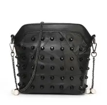 FASHION BLACK METAL CHAINS REIVET WOMEN’S BAG CROSS BODY HANDBAG 22*7*18CM