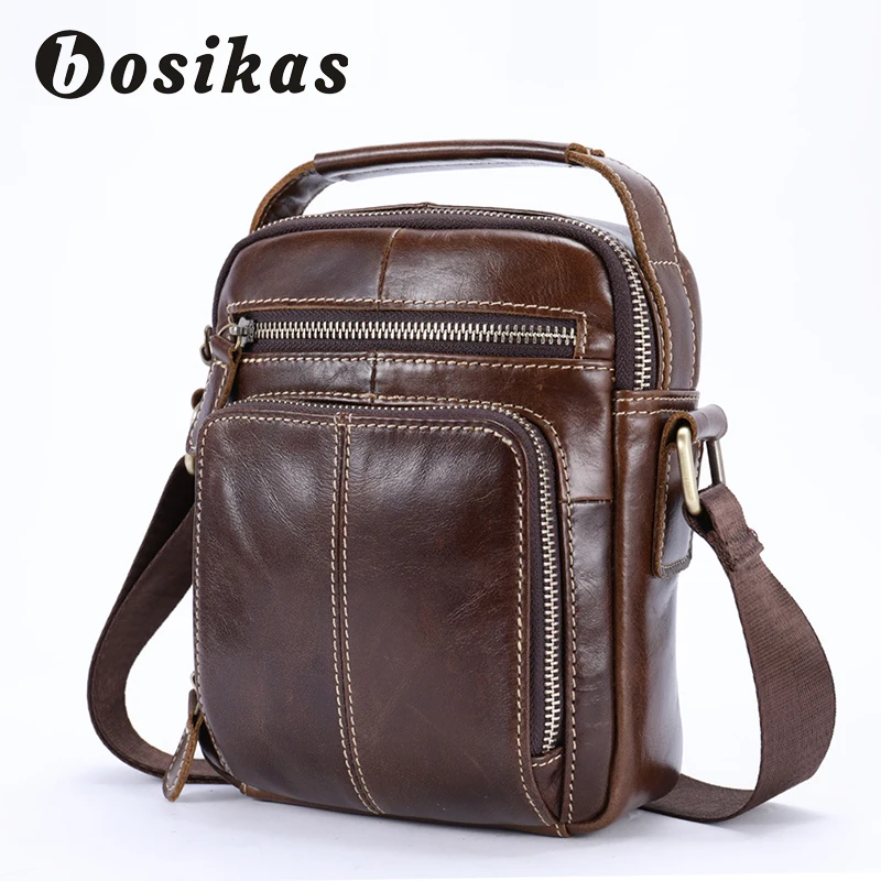 

BOSIKAS Men Bag Genuine Leather Handbags Vintage Leather Crossbody Bag Shoulder Men Messenger Bags High Quality Designer Man Bag