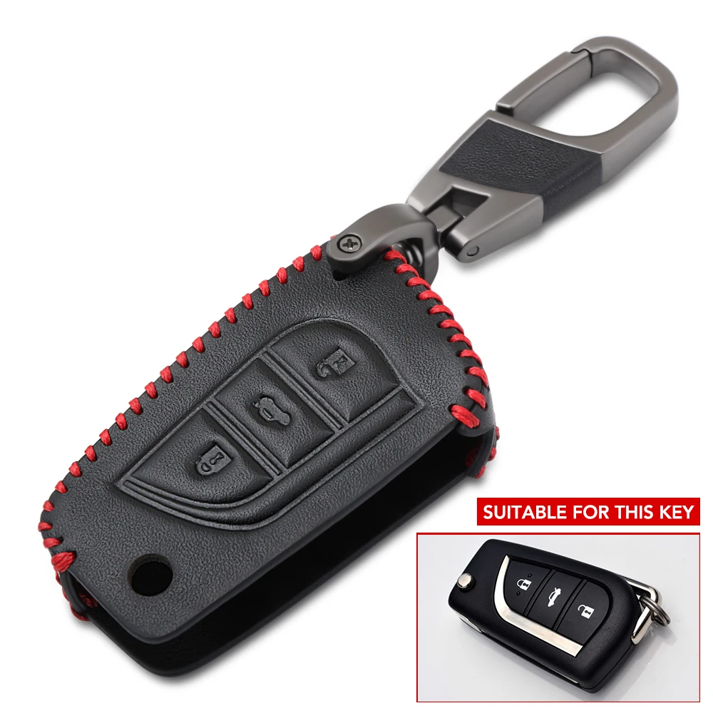

3 Button Leather Flip Key Cover Fit For Toyota Auris Corolla Rav4 Avensis Yaris Verso Aygo Remote Case Fob Shell 2014 2015-2017