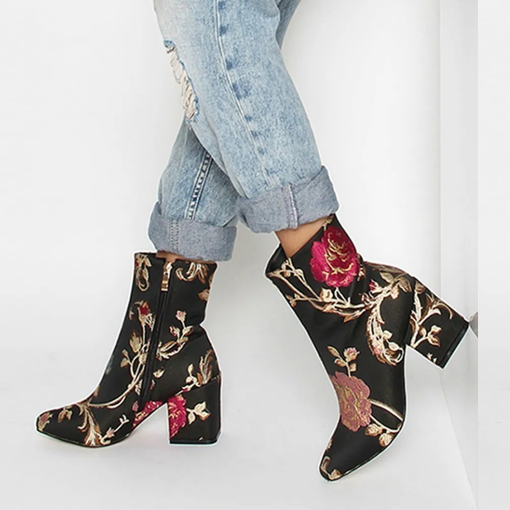 2019 Fashion Big Size Women's Genuine Suede Leather Embroidery Flower Med Heel Comfort Autumn Ankle Boots Short Booties Shoes 2019 Fashion Big Size Women's Genuine Suede Leather Embroidery Flower Med Heel Comfort Autumn Ankle Boots Short Booties Shoes