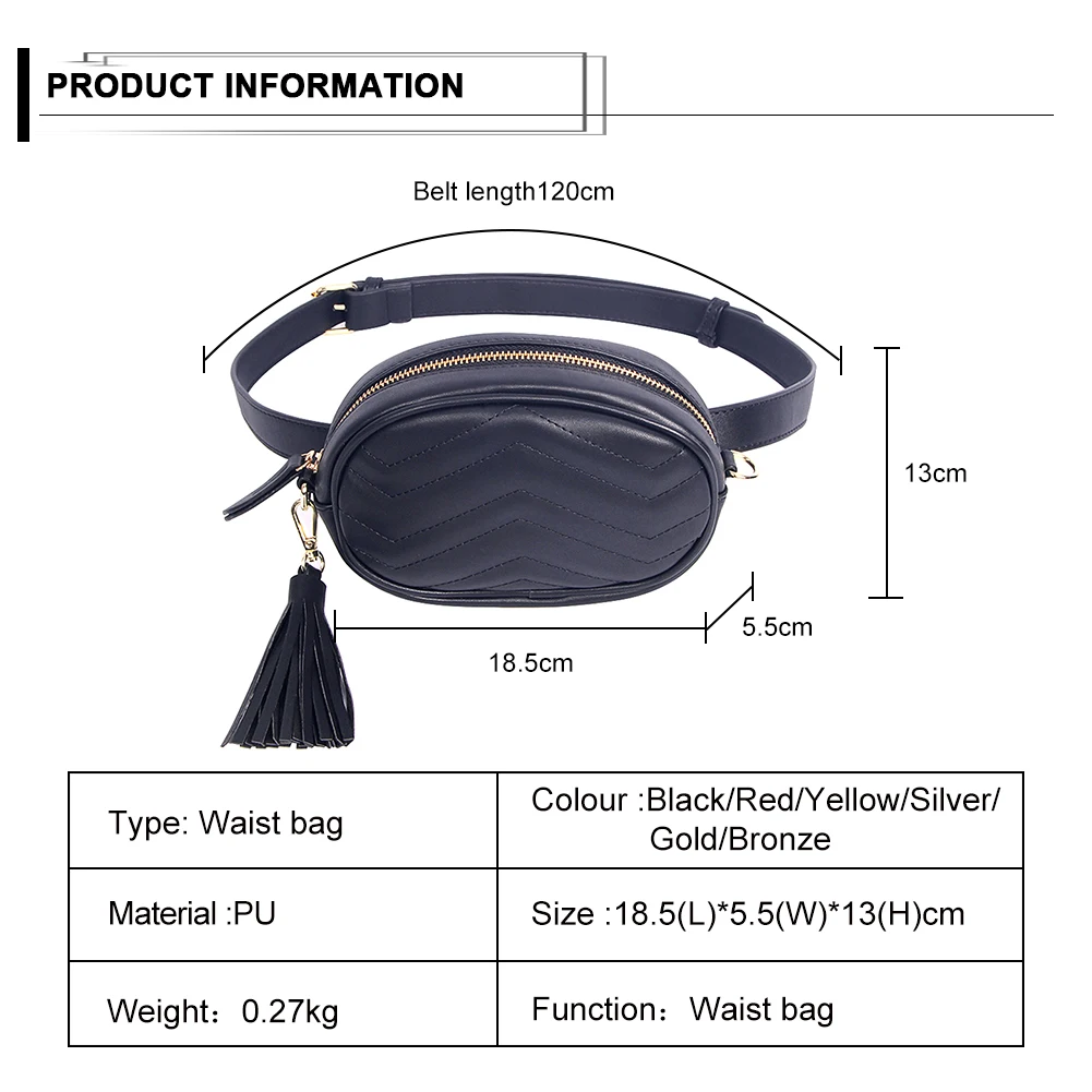 Brand Belt Bag Women Solid Waist Bags Ladies Pu Leather Tassel Fanny Packs Female Box Wallets with Belt Phone Packing