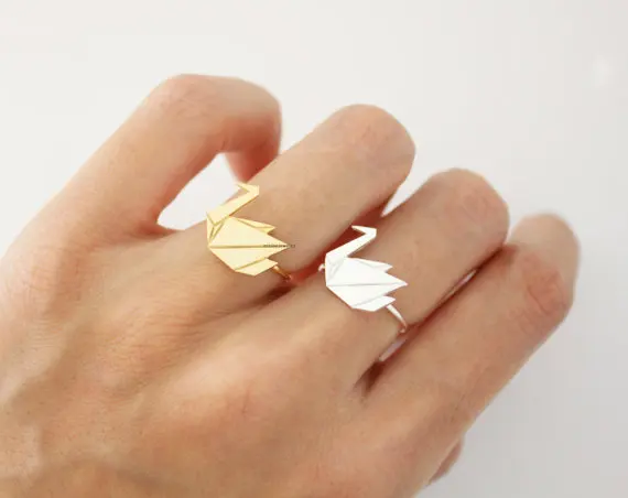 Daisies 10pcs/lot New Fashion Origami Crane Swan Adjustable Ring Gift Girls Rings For Women
