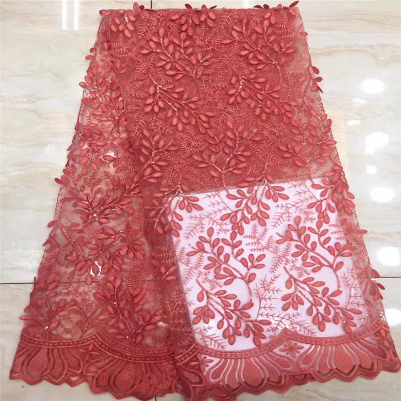 

Coral Pink Embroidered 3d French Tulle Lace Fabric Latest Nigerian Lace Fabric 2019 High Quality African Sequins Tulle Fabric