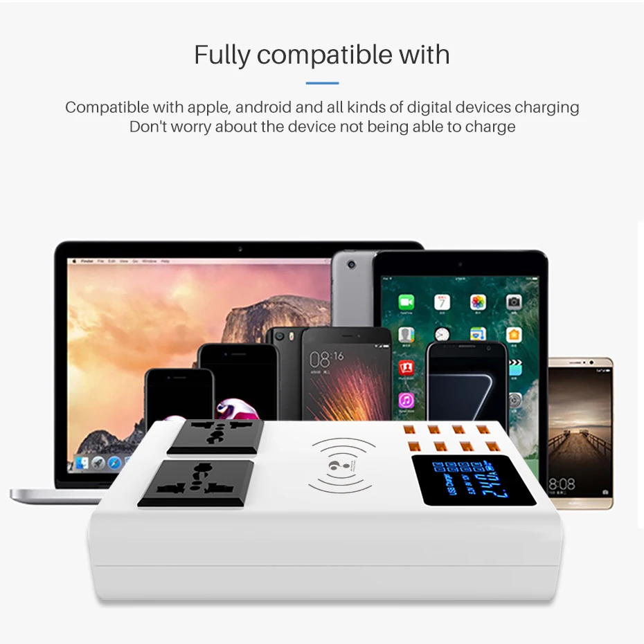 8 портов QI Беспроводное быстрое зарядное устройство Быстрая зарядка станция светодиодный дисплей Мобильный телефон настенное usb зарядное устройство для iphone 6 7 8 7plus X xiaomi