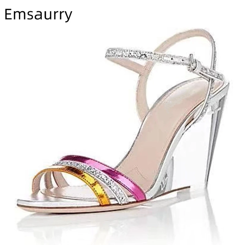 

Chic 2019 Summer Shoes Woman Clear Wedges High Heel Gladiator Sandals Women Ankle Strap Open Toe Crystal Sandalias De Mujer