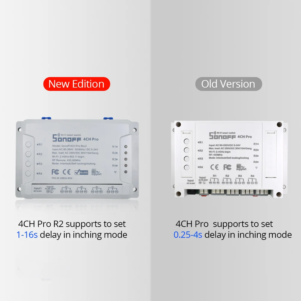 Itead Sonoff 4CH pro R2 433MHZ 4 Каналы банда RF беспроводнойWi-Fi умный переключатель inching interlock relay Alexa Google (Фото 3) Аксессуары Itead Sonoff 4CH pro R2 433MHZ 4 Каналы банда RF беспроводнойWi-Fi умный переключатель inching interlock relay Alexa Google (Фото 3)