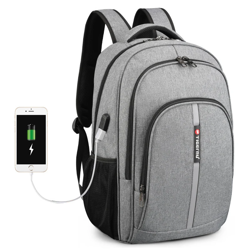 Tigernu Большой Вместительный рюкзак с usb зарядкой Водонепроницаемый Школьный рюкзак для путешествий с защитой от кражи рюкзаки для ноутбука мужские - Цвет: Серый